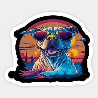 pitbull dog with sunglasses Sticker